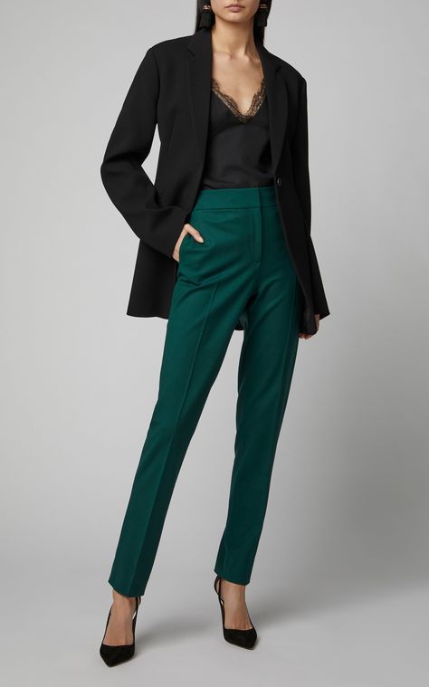 Black And Emerald Outfit, Teal Pants Outfit Work, Green Slacks Outfit Women, Green Dress Pants Outfit, Green Trouser Outfit Women, Pantalon Outfit Dames, Emerald Green Pants Outfit, Green Outfit Women, Emerald Green Outfits