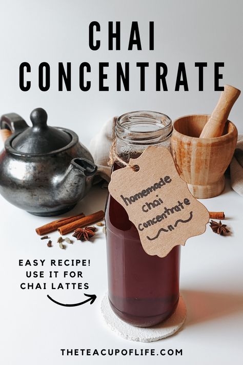 This easy chai concentrate recipes will have you making quick chai lattes in no time! Simmer aromatic whole spices and strong Indian black tea together to create a chai concentrate that is very fragrant and flavourful. Just add milk to make a chai latte! Chai Tea Concentrate Recipe, Chai Concentrate Recipe, Tea Concentrate Recipe, Chai Concentrate, Chai Tea Latte Recipe, Homemade Chai Tea, Chai Spice Mix, Tea Together, Chai Latte Recipe