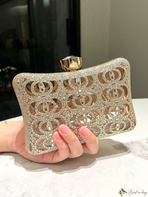 Bird in Bag - Sparkling Golden Clutch Bag For Women's Evenings Golden Clutch, Fancy Handbags, Anti Theft Bag, Colorful Handbags, Mini Box, Minimalist Pattern, Print Box, Have Metal, Ladies Clutch