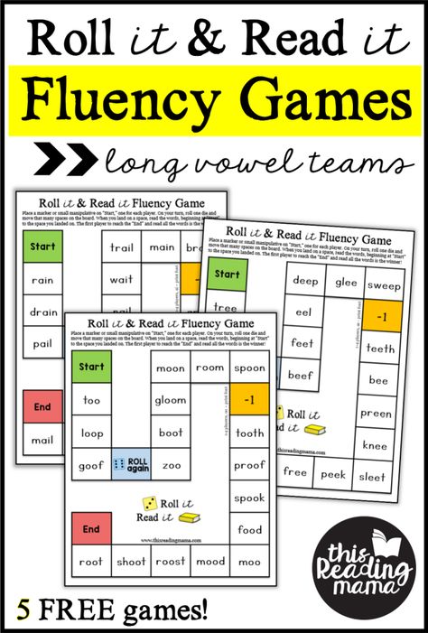 FREE Long Vowel Team Fluency Games ~ Roll and Read it ~ This Reading Mama 1st Grade Reading Games Free, Vowel Teams Worksheets Free Printable, Vowel Team Games Free, How To Teach Vowel Teams, Reading Fluency Games 2nd Grade, Long Vowel Silent E Activities, 1st Grade Reading Games, 2nd Grade Reading Games, Vowel Team Games