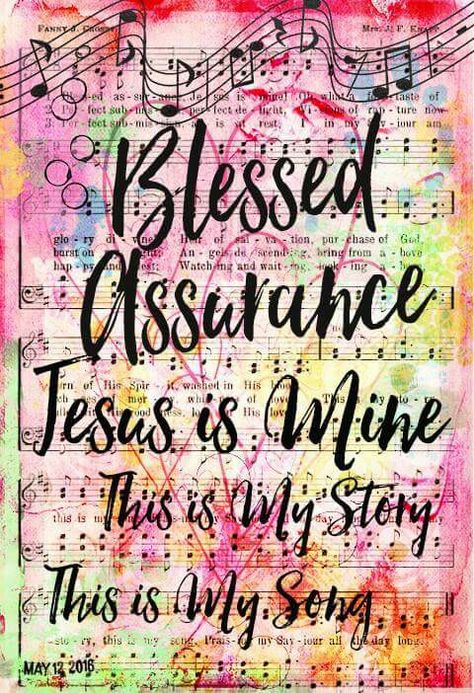 Hymnal Crafts, Sheet Music Crafts, Hymn Art, Hymn Sheet Music, Mixed Media Art Journal, Blessed Assurance, Faith Journaling, Sheet Music Art, Faith Art