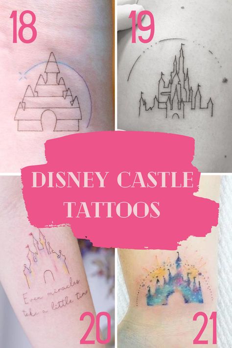 The Most Magical Disney Tattoo Ideas Ever - tattooglee Disney Castle Tinkerbell Tattoo, Disney Castle Tattoo Design, Disney Castle Outline Tattoo, Disney World Castle Tattoo, Disney World Tattoo, Fairytale Tattoo Ideas, Disney Minimalist Tattoo, Disney Castle Outline, Small Disney Tattoos