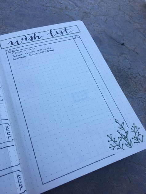 Bujo Page Ideas List, Bujo Lists Layout, Bujo To Do List, Wishlist Ideas Bullet Journal, Wish List Bullet Journal, Bullet Journal Book List, Tbr List Bullet Journal, Bullet Journal Wish List, Bullet Journal Christmas Gift List