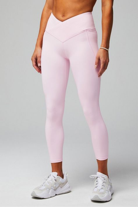 Oasis PureLuxe HW Crossover 7/8 Legging - Fabletics Pink Leggings Outfit, Light Pink Leggings, Mesh Workout Leggings, Female Activewear, Pink Activewear, Bottom Workout, Star Leggings, Red Leggings, School Clothes