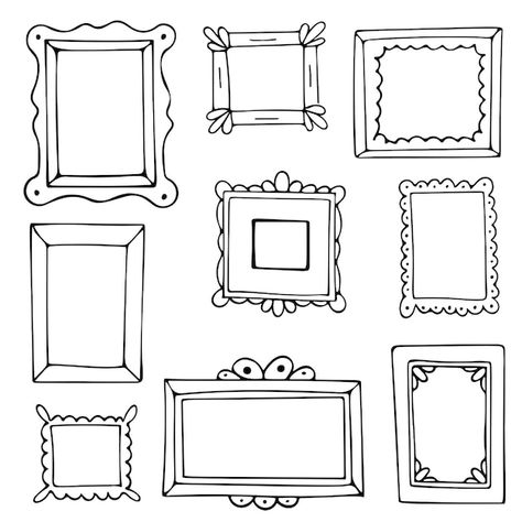 Whiteboard Design Ideas, Drawing Frames Border, Doodle Box, Picture Frame Drawing, Doodle Pictures, Mural Inspiration, Black Borders, Frame Drawing, Doodle Frames