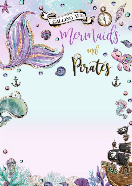 Mermaid Invitation Template Free, Mermaid Template, Mermaid Theme Invitation Card, Mermaid Theme Invitation Template, Birthday Invitation Mermaid Theme, Mermaid And Pirate Birthday Party Invitations, Mermaid Birthday Party Invitations, Free Wedding Invitation Templates, Free Wedding Invitations