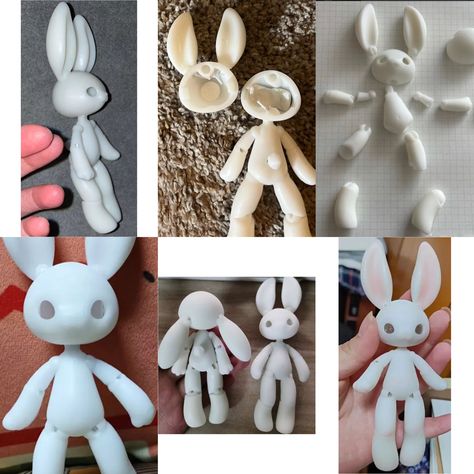 Chibi Bjd, Chibi Clay Figures Diy, Clay Anime Figures Diy, Clay Chibi Doll, Clay Bjd, Bunny Figure Clay, 3d Printed Ball Jointed Doll, Bunny Bjd Doll, Fantasy Art Dolls