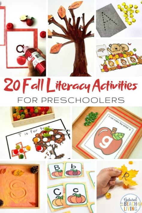 Fall Preschool Ideas, Fall Alphabet Activities, Fall Literacy Activities, November Preschool Themes, Preschool Apple Theme Activities, September Preschool Themes, Literacy Activities For Preschoolers, Apple Theme Activities, Preschool Alphabet Printables