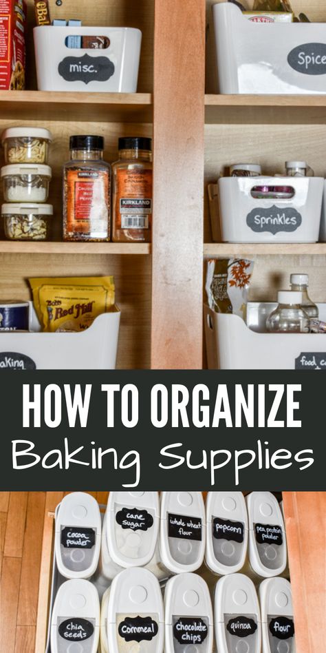 Today let’s tackle the kitchen! Well, not the whole kitchen. Let’s just organize baking supplies. Baking Supply Organization, Organize Baking Supplies, Lunch Packing Station, Baking Supplies Organization, Sugar Popcorn, Baking Center, Supply Organization, Packing Station, Food C