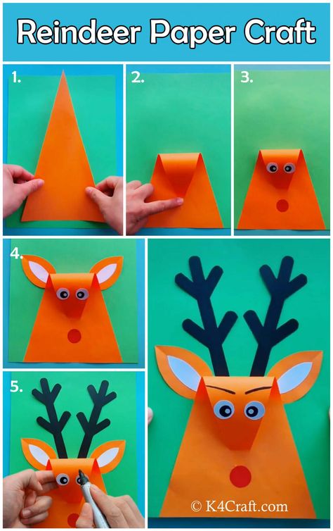 Reindeer Crafts, Paper Flowers For Kids, Paper Craft For Kids, Fox Crafts, Paper Bag Crafts, Reindeer Craft, Paper Flower Wall Decor, Christmas Decorations For Kids, Crafts With Pictures