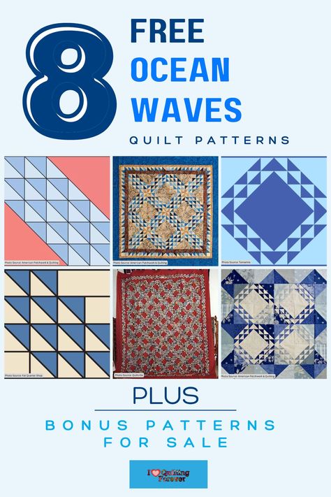 Top 8 Free Ocean Waves Quilt Patterns ( 6 Bonus Patterns For Sale) Ocean Wave Quilt Pattern, Ocean Inspired Quilts, Wave Quilt Pattern, Wave Quilt, Waves Quilt, Ocean Waves Quilt, American Patchwork And Quilting, By The Ocean, Fat Quarter Shop