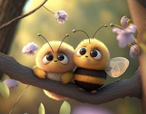 Bee Pictures, Cute Animal Illustration, Cute Animal Clipart, Cute Fantasy Creatures, Cute Cartoon Pictures, Cute Animals Images, Bee Art, Cute Cartoon Animals, Dessin Adorable