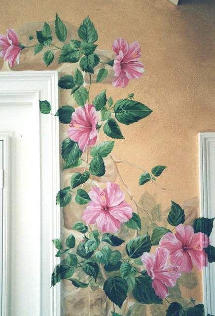 Bedroom Murals Painted Wall Art, Mural Painting Flowers, Flower Painting Mural, Mural Art Flowers, Floral Wall Painting Ideas Bedroom, Front Door Murals Painted, Wall Painting Mural Ideas, Painted Murals On Walls Bedrooms, Flowers Mural Painting