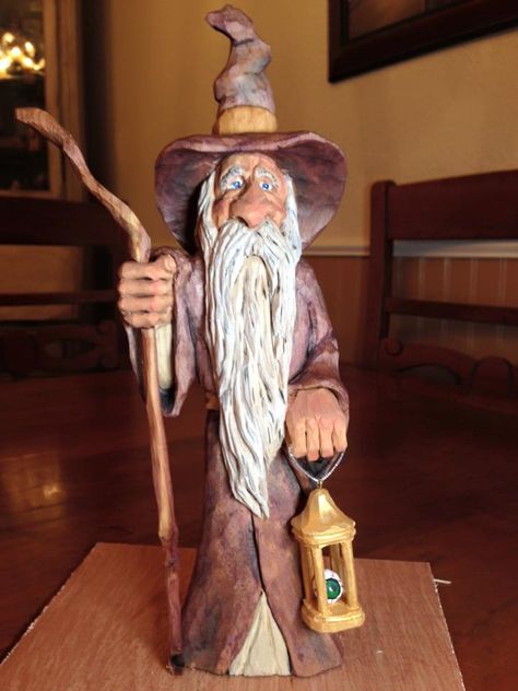 Wood Carving Patterns Gnomes, Fantasy Wood Carving Patterns, Wizard Carving, Wood Carved Nomes, Snow White Coloring Pages, Wizard Wood Carving, Carved Wood Spirits, Wood Log Crafts, Wood Carving Faces