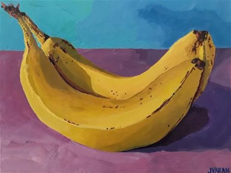 DPW Search - Affordable Original Fine Art and Artist Websites Still Life Painting Acrylic Fine Art, Banana Painting Acrylic, Banana Still Life, Still Life Painting Ideas, Banana Drawing, Painting Banana, Banana Painting, 3d Art Painting, Vegetable Painting