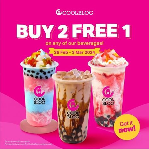 Coolblog Buy 2 FREE 1 Drinks Promotion from 26 February 2024 until 3 March 2024 Buy 2 Get 1 Free Promotion, Best Blogs, March 2024, Buy 2 Get 1 Free, Taste Buds, Promotion, How To Apply, Drinks