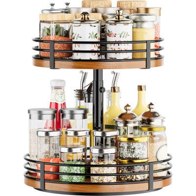 This lazy susan organizer crafted from high quality oak solid wood, durable and sturdy with beautiful unique natural grain. It's not just a functional storage organizer but also a charming natural addition to your home decoration . Water-resistant coating can ensure long lasting usage and easy to clean .This rotating organizer can be used in kitchen countertop, cabinet pantry storage ,also suitable for dining table, bathroom counter ,office , bedroom vanity, living room,coffee bar, can be widely used to organize kitchen essentials such as sugar, salt and pepper shakers,napkins holders, spices, olive oil, utensils ,food jars, also can neatly organize cosmetics, bath supplies, skincare products, nail polish, drinks snacks coffee station accessories etc. | Ophelia & Co. Lazy Susan Turntable O Kitchen Countertop Cabinet, Lazy Susan Organization, Rotating Spice Rack, Kitchen Countertop Organization, Wood Lazy Susan, Cabinet Pantry, Table Bathroom, Countertop Cabinet, Lazy Susan Turntable