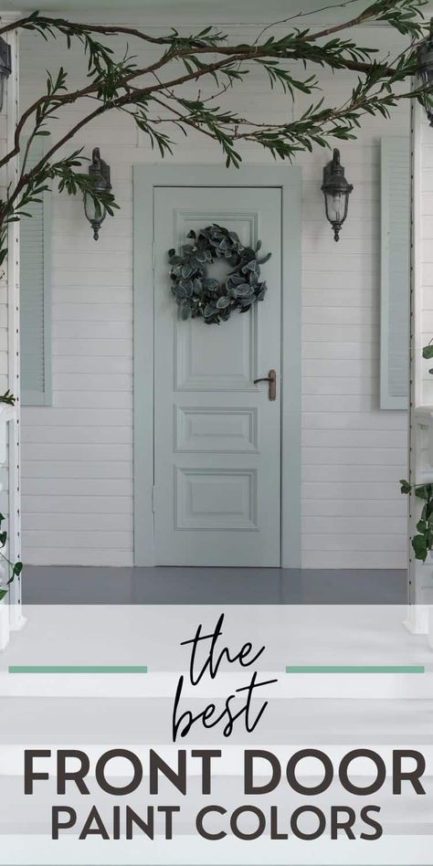 Beautiful front door paint colors. Exterior paint color ideas. Front door color ideas. Front Door Colors Black Shutters, Rainwashed Front Door Sherwin Williams, Wherein Williams Front Door Colors, Painted Exterior Doors Color Schemes, Front Door Colors With Taupe House, Front Door Colors With White Siding, Front Door And Shutter Colors Ideas Tan House, Behr Door Paint Colors, Painted Door Colors