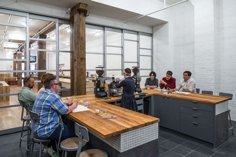 Gallery of COUNTER CULTURE COFFEE TRAINING CENTER / Jane Kim Design - 10 Coffee Shop Work Station, Coffee Workshop, Canteen Counter Design, Wood Counter Coffee Shop, Barista School, Food Courts, Counter Culture Coffee, Coffee Lab, Speciality Coffee Shop