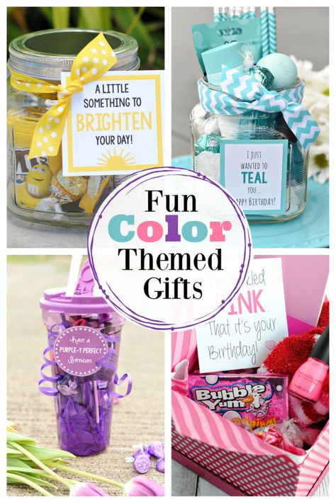 Have fun giving color themed gifts! We have so many fun gift ideas for you, all inspired by a different color. So many simple gift ideas, it's hard to know where to start. #gifts #colorgiftideas #fungifts #fungiftideas #birthdaygifts Simple Gift Ideas, Diy Gifts Cheap, Punny Gifts, Secret Sister Gifts, Fun Gift Ideas, Secret Pal, Easy Handmade Gifts, Themed Gift Baskets, Cute Birthday Gift