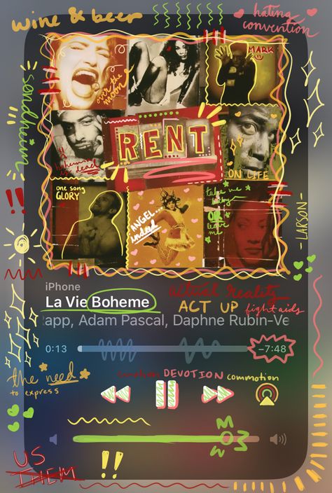 Rent Musical Poster, Musical Theatre Posters, Musical Theatre Humor, Rent Musical, Musical Wall Art, Musical Wallpaper, English Projects, Music Drawings, Music Collage