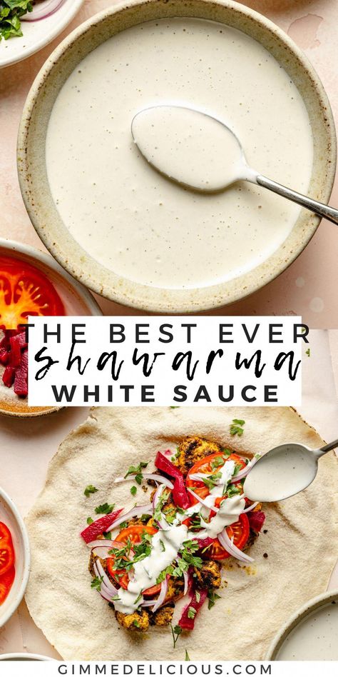 Shawarma White Sauce Greek Tahini Sauce, Shawarma Yogurt Sauce, Garlic Shawarma Sauce, Yogurt Sauce For Chicken Shawarma, Shwarma Chicken Pitas, Mediterranean Greek Yogurt Sauce, Tahini Sauce For Shawarma, Easy Garlic Sauce For Shawarma, Homemade Garlic Sauce Shawarma