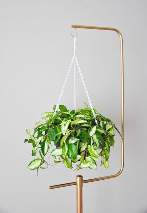 DIY Plant Hangers - DIY Macramé Plant Hanger And Gold Plant Stand - Cute and Easy Home Decor Ideas for Plants - How To Make Planters, Hanging Pot Holders, Wire, Rope and Baskets - Quick DIY Gifts Ideas, Macrame Plant Hanger http://diyjoy.com/diy-plant-hangers-stands Diy Plant Hangers, Bird Cage Stand, Diy Hanging Planter, Macrame Plant Hanger Tutorial, Macrame Plant Hanger Patterns, Hanger Diy, Hanging Plant Holder, Hanging Plants Indoor, Plants For Hanging Baskets