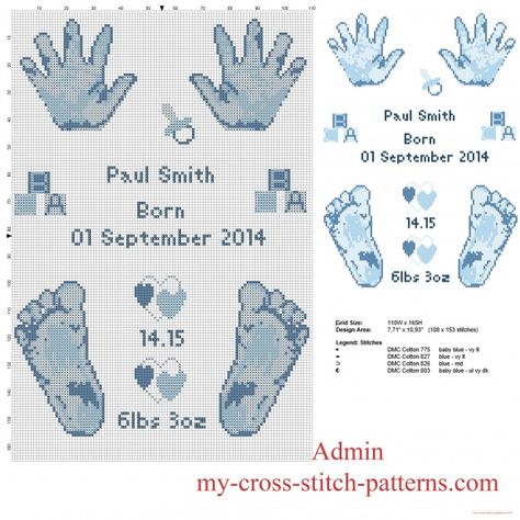 Cross stitch pattern birth record male baby feet and hands prints free download Birth Cross Stitch, Baby Cross Stitch Patterns, Diy Bebe, Cross Stitch For Kids, Cross Stitch Love, Baby Cross, Cross Stitch Baby, Crochet Cross, Cross Stitch Patterns Free