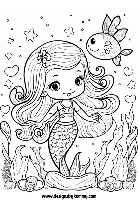 Mermaid Coloring Pages |  Designs By Kemmy Fairy Coloring Book, Disney Princess Coloring Pages, Barbie Coloring, Barbie Coloring Pages, Mermaid Coloring Pages, Princess Coloring Pages, Dinosaur Coloring Pages, Coloring Page Ideas, Unicorn Coloring Pages