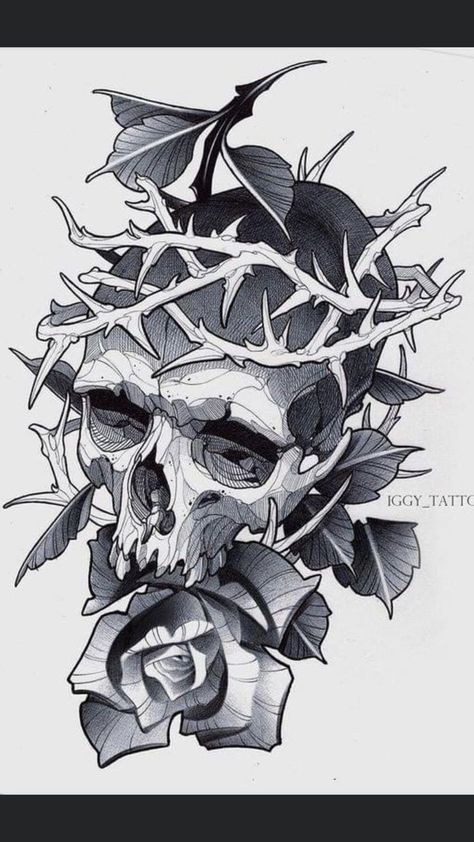 Neotrad Skull Tattoo Designs, Neo Trad Skull Tattoo Design, Neotraditional Skull Tattoo Design, Skull With Roses Drawing, Neo Trad Skull, Neotraditional Skull Tattoo, Skull Rose Tattoo Design, Neotrad Skull, Blackwork Skull Tattoo