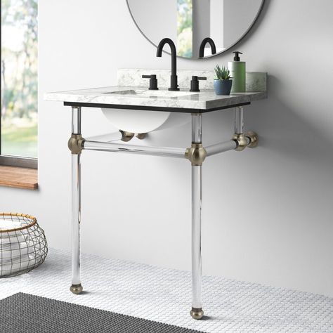 Kingston Brass Templeton 24" Wall Mounted Single Bathroom Vanity Base Only & Reviews | Wayfair Sink Legs, Vintage Wire Baskets, Bathroom Sink Design, Console Sink, Console Sinks, Marble Console, Single Sink Vanity, Bathroom Vanity Base, White Marble Countertops