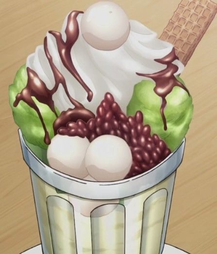 Anime food parfait Anime Ice Cream, Ice Cream Anime, Ice Cream Parfait, Ice Cream Aesthetic, Parfait Desserts, Cream Aesthetic, Food Illustrations, Japanese Anime, Japanese Food