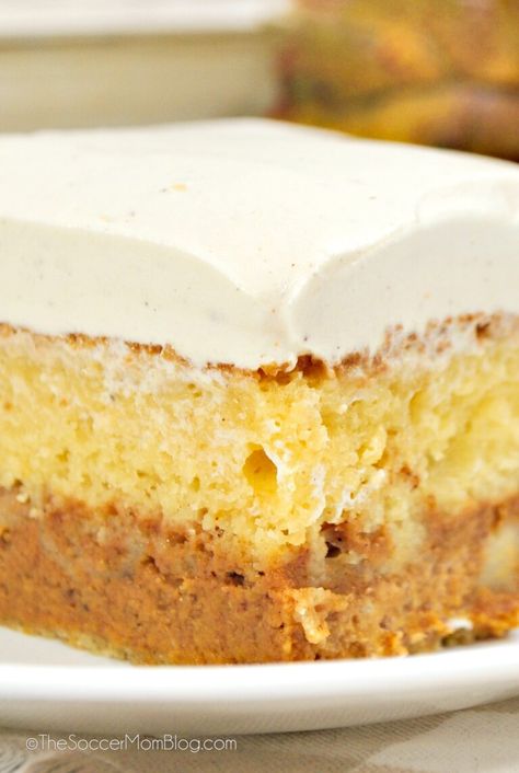 This Pumpkin Magic Cake is a delightful dessert surprise, with layers of pumpkin pie and moist yellow cake that magically form as it bakes. Pumpkin Layer Magic Cake, Pumpkin Surprise Cake, Pumpkin Poke Cake With Yellow Cake, Pumpkin Crisp Yellow Cake, Pumpkin Layer Cake Recipes, Moist Pumpkin Cake Recipes, Pumpkin Custard Cake, Pumpkin Dump Cake Recipe Yellow Cake, Pumpkin Yellow Cake Mix Recipes