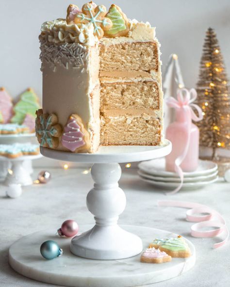 Booze Cakes, Sugar Cookie Cake, Edible Sugar Cookie Dough, In Bloom Bakery, Bloom Bakery, Cookie Dough Cake, Sugar Cookie Cakes, White Chocolate Buttercream, Christmas Cake Recipes