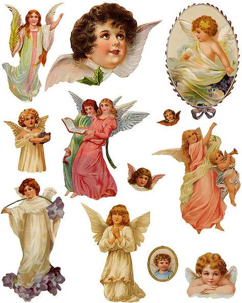 free collage sheet Use with glass tiles, tray pendants for jewelry, fridge magnets, wood shapes @ecrafty #ecrafty Angels With Wings, Victorian Angels, Free Collage, Victorian Scrap, Angel Images, Dover Publications, Angel Crafts, Images Vintage, Vintage Paper Dolls