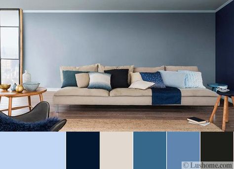 Blue Color Schemes for Interior Design, Inspiring Turquoise Color Palette Denim Drift Living Room, Dulux Denim Drift, Peaceful Living Room, Denim Drift, Most Popular Paint Colors, Bedroom Turquoise, Interior Simple, Simple Interior Design, Trending Paint Colors