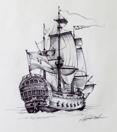 ship by vrouwvanrinus, via Flickr Drawing Ship, Ships Drawing, Ship Drawings, Ship Tattoos, Pirate Ship Drawing, Pirate Ship Tattoo, Pirate Ship Tattoos, Ship Sketch, Pirate Tattoo