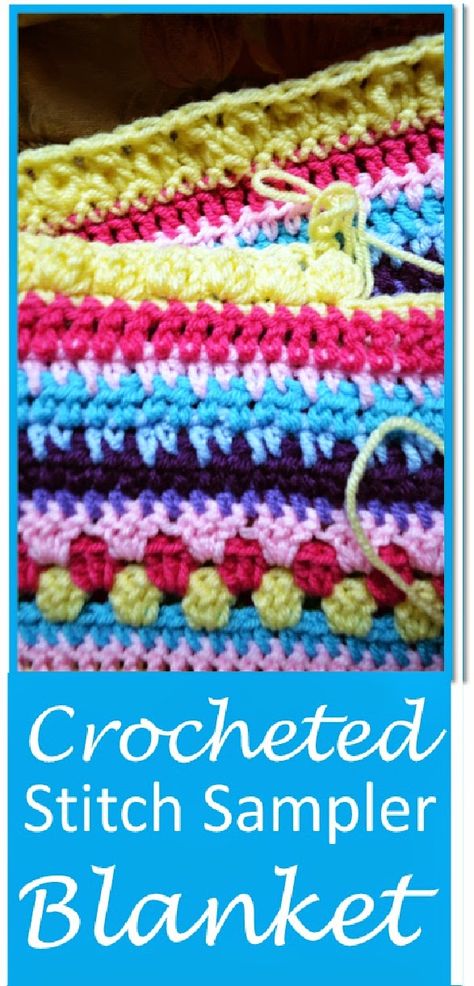 Crocheted Stitch Sampler Blanket Sampler Crochet Blanket, Crochet Sampler, Crochet Sampler Blanket, Huge Blanket, Christmas Sampler, Scrap Yarn Crochet, Crochet Stitches For Blankets, Stitch Sampler, Easy Crochet Blanket