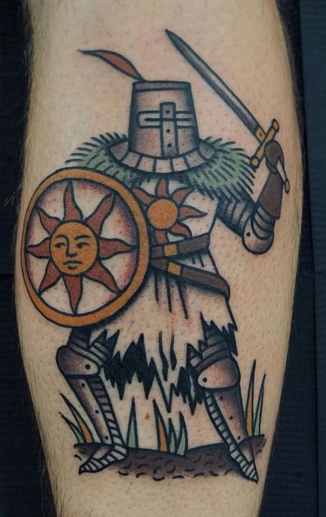 Fallout American Traditional Tattoo, Traditional Soldier Tattoo, Knight Traditional Tattoo, Paladin Tattoo, Cowboy Flash, Unique American Traditional Tattoo, Elder Scrolls Tattoo, Chickadee Tattoo, Solaire Of Astora