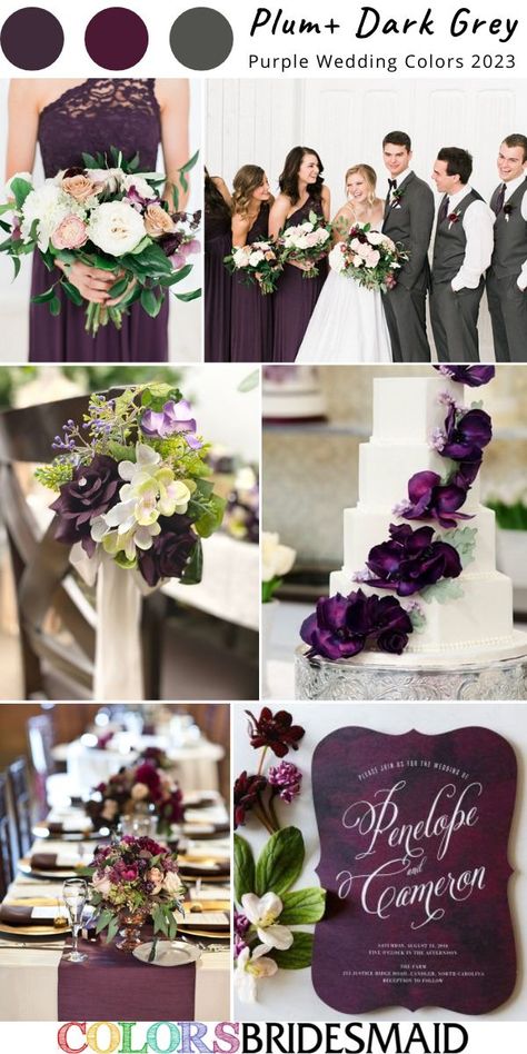 Dark Purple Wedding Palette, Color Schemes Purple, Eggplant Wedding Colors, Plum Wedding Dresses, Dark Grey Wedding, Grey Wedding Colors, Plum Wedding Colors, Plum Wedding Bouquet, Wedding Color Schemes Purple