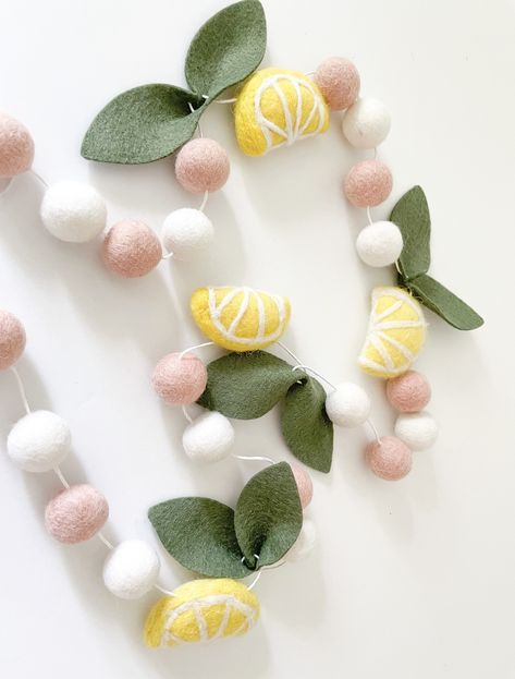 Add a splash of vibrant citrus charm to your home with this refreshing lemon garland, bringing the zest of summer wherever it hangs. Grab yours today by visiting akukushop.com #felt #feltgarland #handmade #madeincanada #feltlemons #lemongarland Summer Felt Garland, Lemon Garland, Felt Garlands, Felt Garland, Thread Work, Needle And Thread, Needle Felting, Banners, Lemon