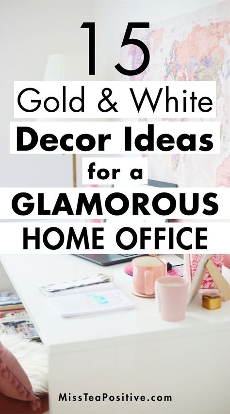 Legal Office Decor Interior Design, Blue Home Office Ideas For Women, Cream Color Office Decor, Female Desk Ideas, Desk Flowers Office, White Gold Home Office, Office Ideas White Desk, Small White Office Ideas, White And Gold Home Office Ideas