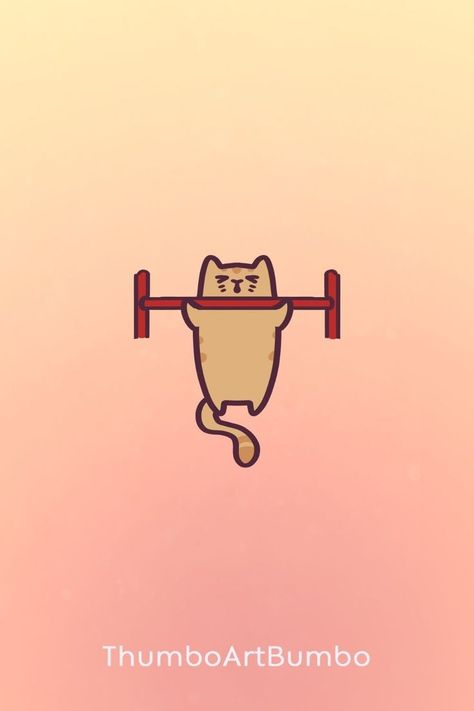 When times get tough it's important to keep your chin up. Especially in the gym. Doubly so during chin ups. As this cute cartoon gym cat is demonstrating. Cartoon Gym, Cat Gym, Keep Your Chin Up, Chin Up, Silly Animals, Animal Stickers, In The Gym, The Gym, Cute Cat