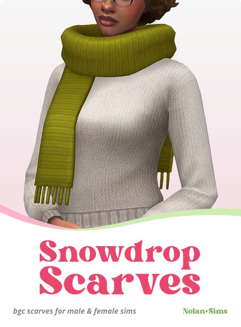 Snowdrop Scarves | Nolan-Sims on Patreon Sims 4 Mm Cc, Sims 4 Characters, Sims 4 Mm, Sims Four, Sims4 Clothes, Sims 4 Collections, Sims 4 Mods Clothes, Cozy Scarf, Sims4 Cc