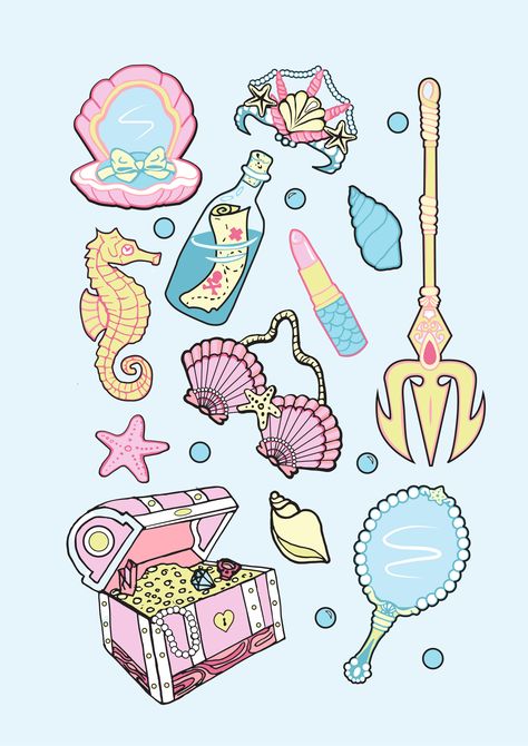 Mermaid , illustration , shells , Little Mermaid, sea , ocean Mermaid Illustration Drawing, Mermaid Cute Drawing, Cute Mermaid Illustration, Mermaid Stickers Printable, Cute Mermaid Drawing, Mermaids Illustration, Little Mermaid Illustration, Treasure Illustration, Mermaid Chibi