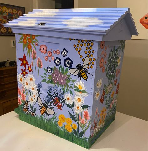 Flow Hive Paint, Painted Beehives Ideas, Beehives Painted, Flow Hive Painting Ideas, Painted Bee Hives Ideas, Bee Box Painting Ideas, Beehive Painting Ideas, Bee Hive Painting Ideas, Bee Hive Painting