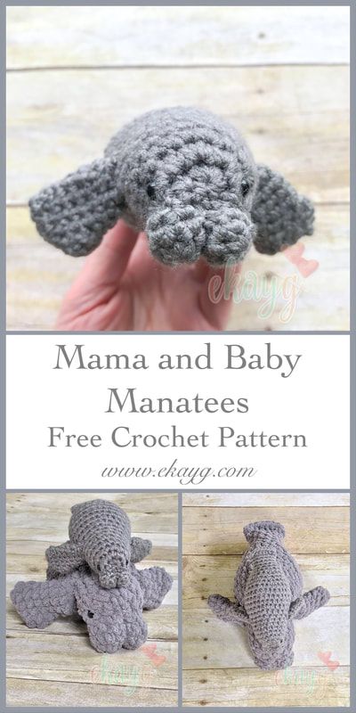 Crochet Ocean Animals, Baby Manatee, Mama And Baby, Manatees, Crochet Amigurumi Free, Fun Crochet Projects, Diy Crochet Projects, Yarn Projects, Crochet Toys Patterns