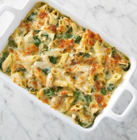 I’m checking out a delicious recipe for Chicken and Spinach Alfredo Casserole Recipe from Kroger! Spinach Alfredo, Favorite Casseroles, Pasta Casserole, Rotisserie Chicken Recipes, Creamy Spinach, Giada De Laurentiis, Spinach Stuffed Chicken, Rigatoni, Chicken Recipes Casserole