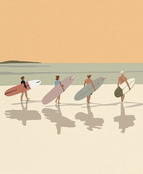 Surf Room Wall Art, Beach Aesthetic Illustration, Surf Boards Drawing, Beach Illustration Drawing, Beach Drawing Aesthetic, Beach Aesthetic Drawing, Illustration Art Beach, Surf Board Aesthetic, Beach Aesthetic Art