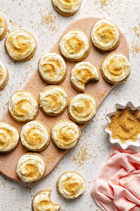 Perfectly sweet and spiced chai sugar cookies inspired by the recipe from the one and only Taylor Swift! These easy, soft chai sugar cookies are baked with a warming mix of spices like ginger, cardamom, and cloves, and get topped with a lovely vanilla bean cream cheese frosting. Add your favorite sprinkles for a festive cookie everyone will love. Chai Sugar Cookies, Vanilla Bean Cream, Sugar Cookies With Sprinkles, Spiced Chai, Festive Cookies, The One And Only, Cheese Frosting, Healthy Dessert, Cream Cheese Frosting